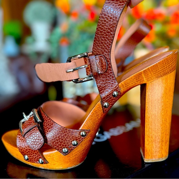 Dolce & Gabbana Cognac brown leather sandals heels with studs western vibe boho - Picture 7 of 11